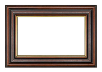 Old vintage wooden brown frame on a white background, isolated