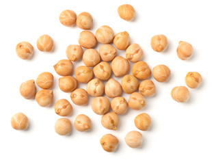 uncooked chickpea isolated on white, top view