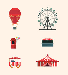 Fototapeta premium Icon set of Carnival circus concept over white background, colorful design vector illustration