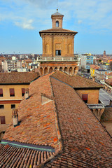 the historic center seen from the Este castle- February Ferrara Italy