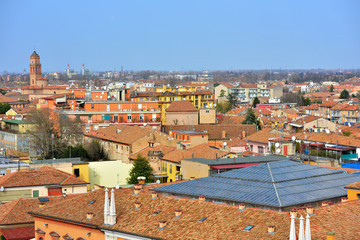 the historic center seen from the Este castle- February Ferrara Italy