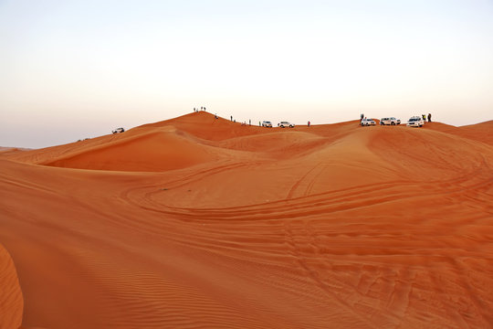 View sunset in the desert Rub al-Khali. United Arab Emirates