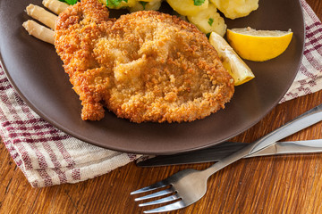 Homemade breaded viennese schnitzel