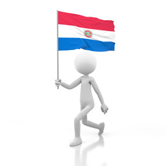 Small Person Walking with Paraguay Flag in a Hand