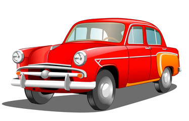 Plakat Красивый красный ретро автомобиль на белом фоне, векторная иллюстрация