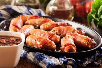 Pigs in blankets in baking dish