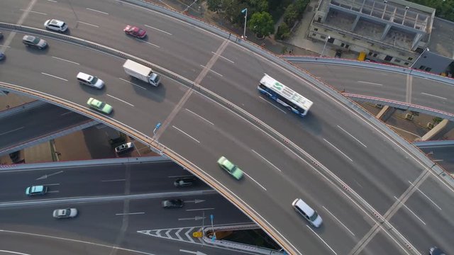 SHANGHAI, CHINA - MAY 5, 2017: Aerial view of Nanpu bridge highway junction, modern architecture