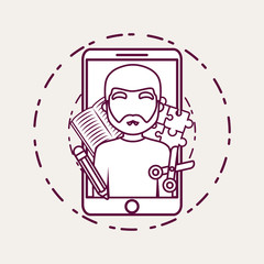 Smartphone and avatar man and creative process related icons over white background vector illustration