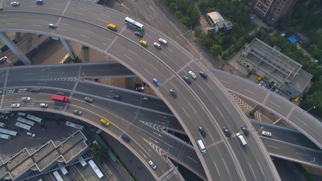 SHANGHAI, CHINA - MAY 5, 2017: Aerial view of Nanpu bridge highway junction, modern architecture