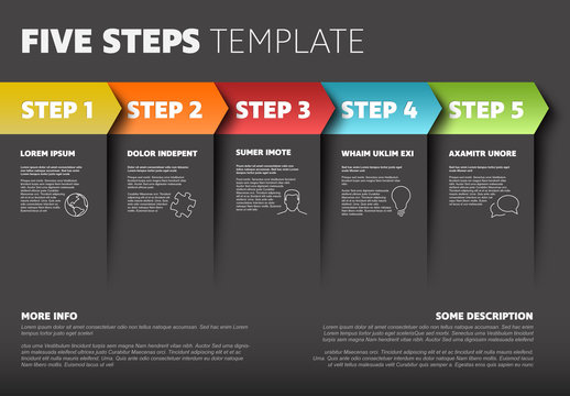 Five Step Infographic Layout with Colorful Overlapping Arrows