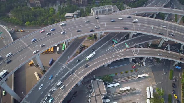 SHANGHAI, CHINA - MAY 5, 2017: Aerial view of Nanpu bridge highway junction, modern architecture