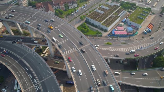 SHANGHAI, CHINA - MAY 5, 2017: Aerial view of Nanpu bridge highway junction, modern architecture