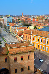 the historic center seen from the Este castle- February Ferrara Italy