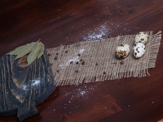 burlap, old kitchen board, preparation, rustic, salt, spices, wooden
