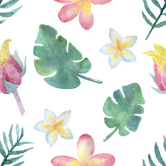 Watercolor plant pattern on a white background.