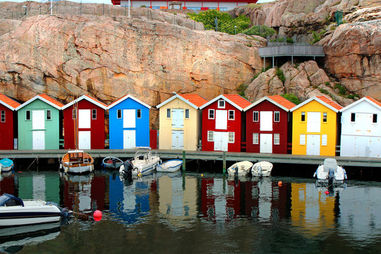 bunte Häuser in Smögen, Schweden