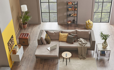 Modern living room loft style upstairs view decoration