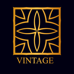 Vintage ornamental golden logo template with text. Vector illustration