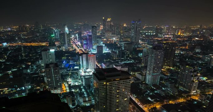 Beautiful aerial Time lapse of Bangkok urban cityscape at night.