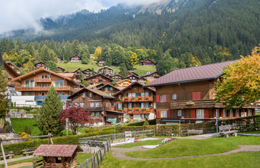 Fototapeta na wymiar View of summer and winter resort Wengen, Switzerland.