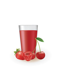 Red juice made from strawberry, cherry and raspberry, vector