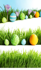 Set of easter eggs in grass