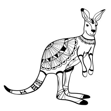 Coloring with a kangaroo, kangaroo with patterns, drawing for coloring, coloring page