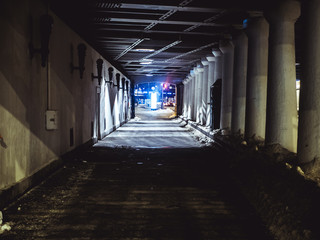 night city walking tunnel straight view