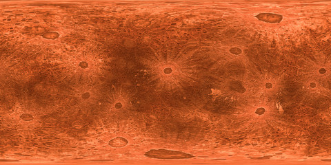 360 Equirectangular projection. Red planet texture, spherical map.
