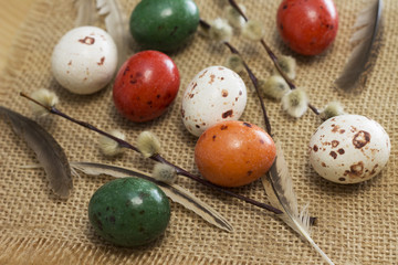 Fototapeta na wymiar Easter. Colorful chocolate candies in the form of quail eggs