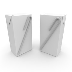 Box with straw for juice, milk, kefir and other drinks on white isolated background