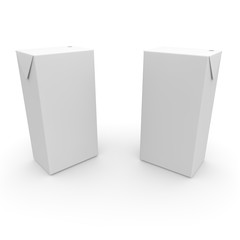 Box with straw for juice, milk, kefir and other drinks on white isolated background