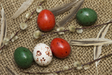 Easter. Set of chocolate candies in the form of quail eggs