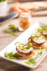 Canapes with smoked salmon and cream cheese