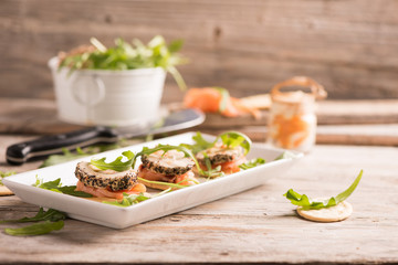 Canapes with smoked salmon and cream cheese