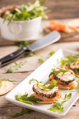 Canapes with smoked salmon and cream cheese
