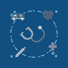 sthetoscope and medical service related icons around over blue background, colorful design vector illustration