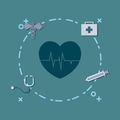 cardio heart and medical service related icons around over blue background, colorful design vector illustration