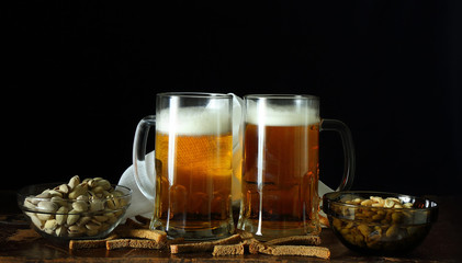 Two mugs of beer in a retro style