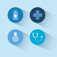 Icon set of medical service concept over blue circles and  background, colorful design vector illustration