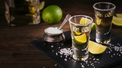 Tequila shot with lime and sea salt