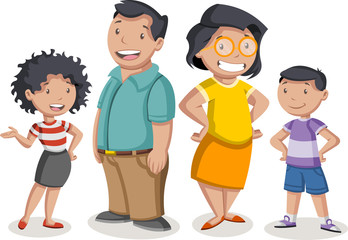 Colorful happy people. Cartoon latin family.