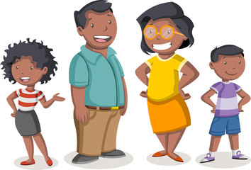 Colorful happy people. Cartoon black family.