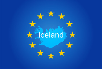 EU - European Union flag and Map of Iceland. vector