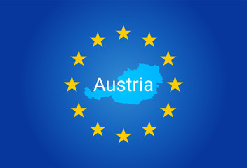 EU - European Union flag and Map of Austria. vector
