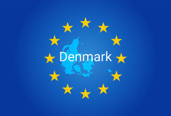 EU - European Union flag and Map of Denmark. vector