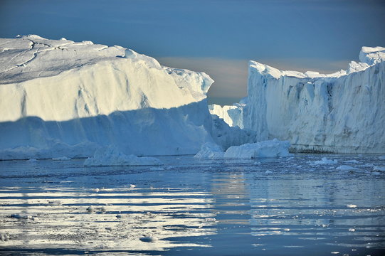 Greenland. Giant icebergs near the village of Ilulissat