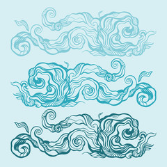 Fototapeta premium Blue water wave, abstract Hand Drawn vector Pattern