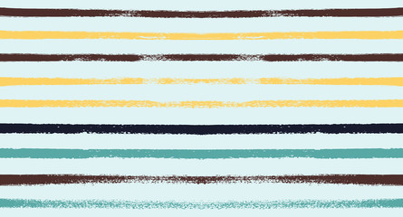 Summer Sailor Stripes Seamless Vector Pattern. Autumn Colors Textile Blue, Ocher, White, Yellow, Brown, Gray Print. Hipster Vintage Retro Stripes Design. Creative Horizontal Banner. Watercolor Prints
