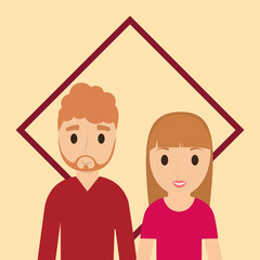 Cartoon Couple in love over orange background, colorful design vector illustration